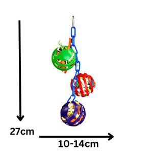 3 Plastic Filled Balls On A Plastic Chain Bird Toy