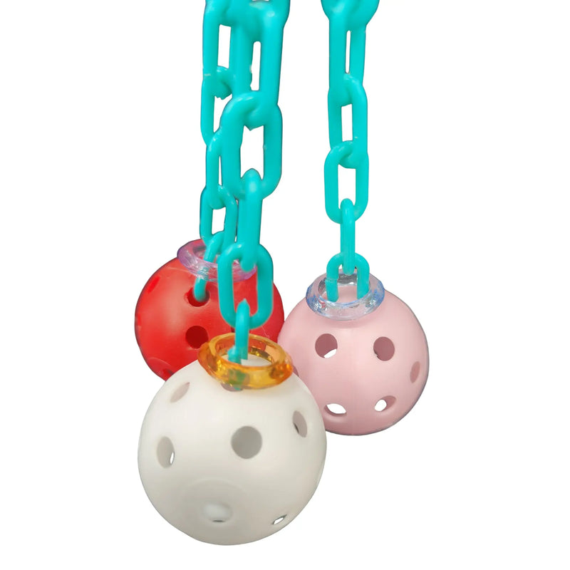 3 Small Plastic Balls On Plastic Chains Bird Toys