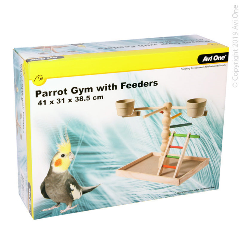 Wooden Play Gym with Spiral Steps and Feeders