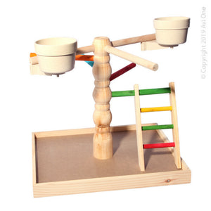 Wooden Play Gym with Spiral Steps and Feeders