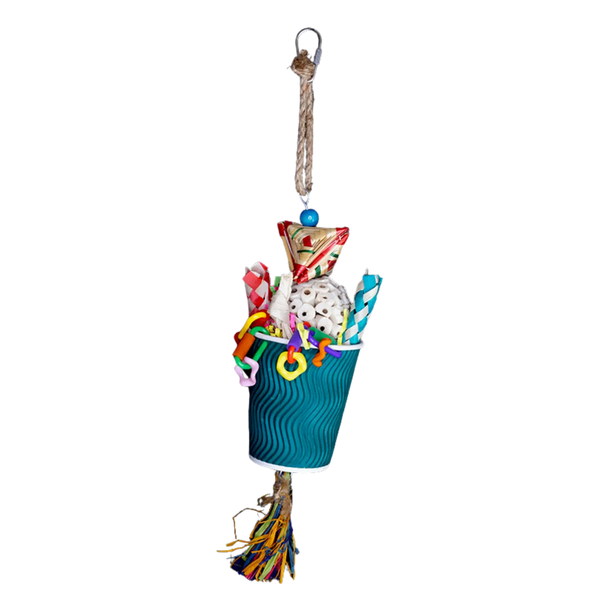 Cup with Balsa Ball and Tassel Bird Toy