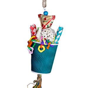 Cup with Balsa Ball and Tassel Bird Toy
