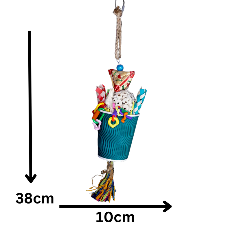 Cup with Balsa Ball and Tassel Bird Toy