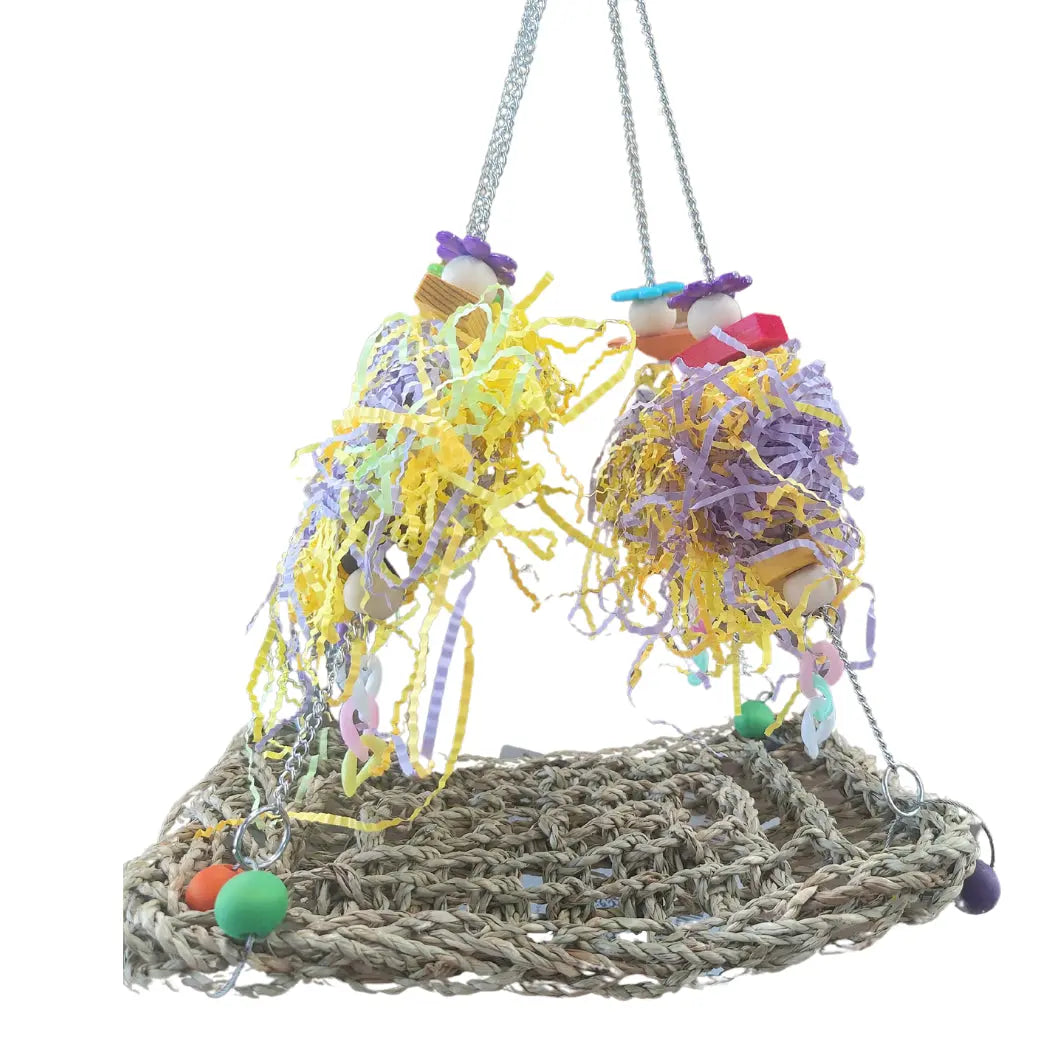 Hanging Mat Bird Toy with filled Cane Balls