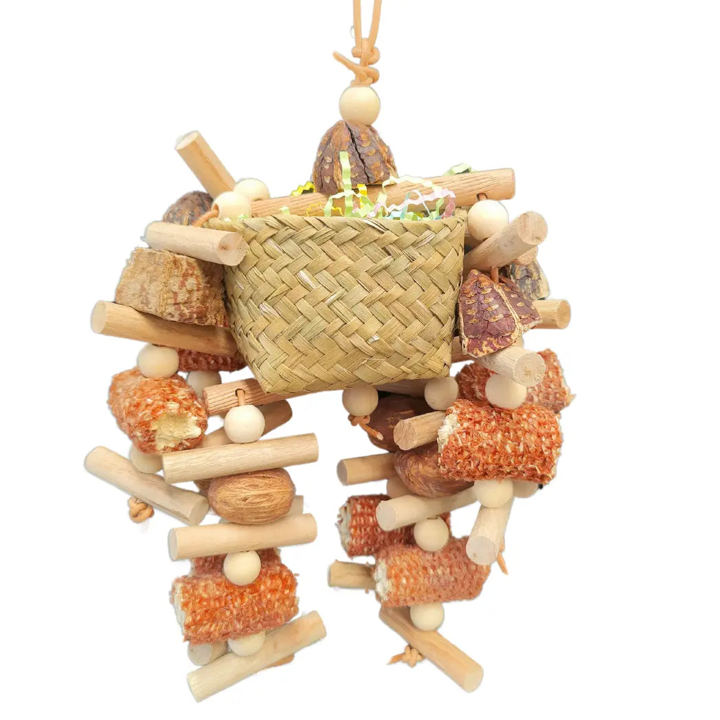 Natural Basket with hanging Goodies Bird Toy