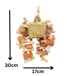 Natural Basket with hanging Goodies Bird Toy