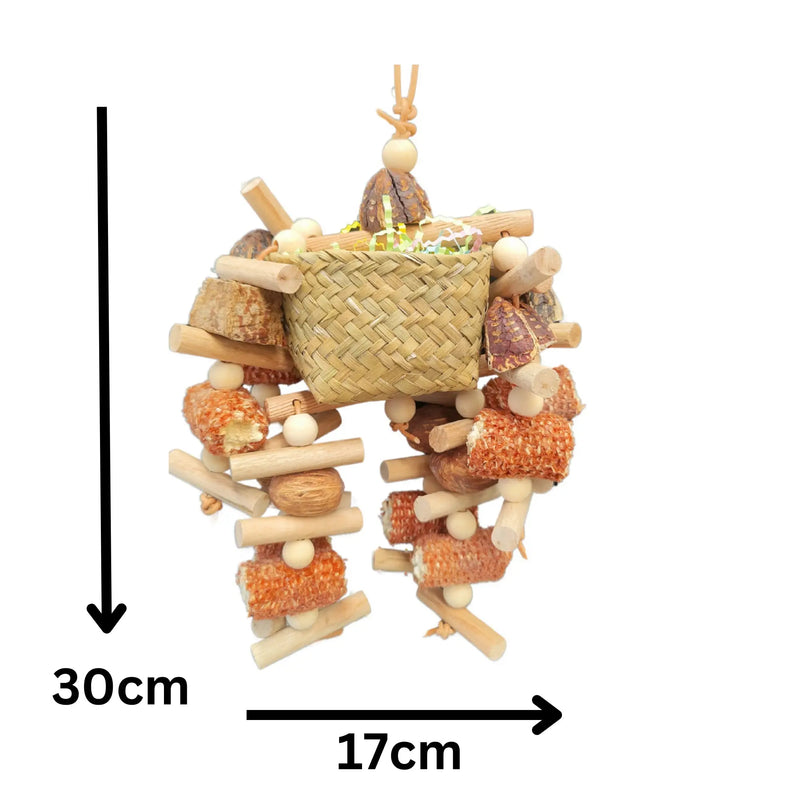 Natural Basket with hanging Goodies Bird Toy