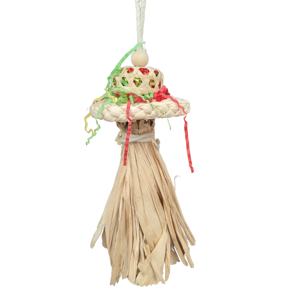 Natural Hat with Long Tassels Bird Toy