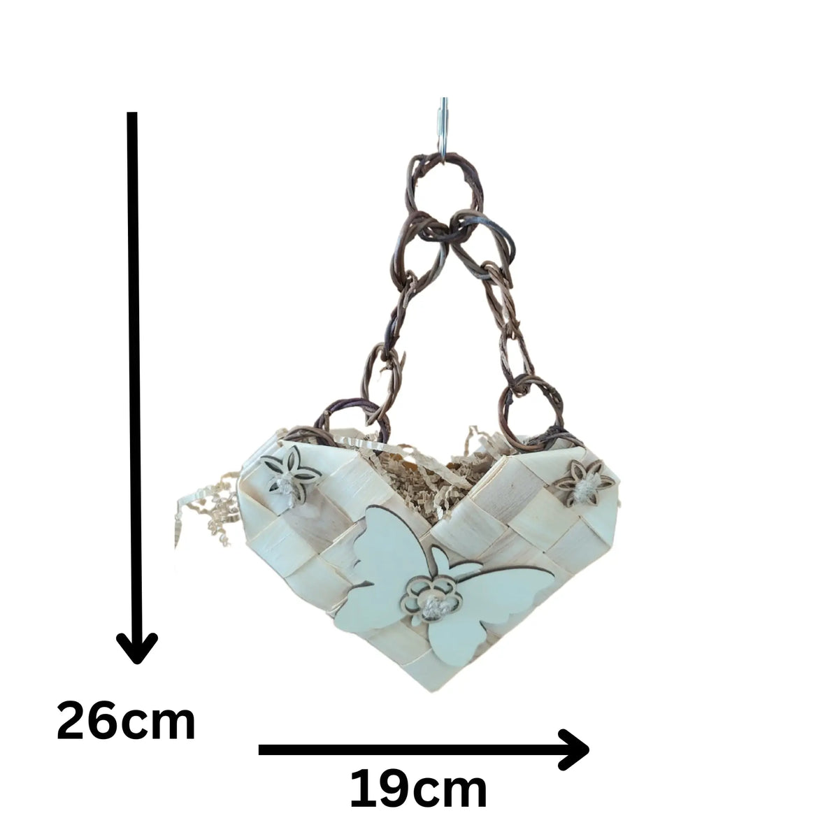 Natural Heart on a Chain Bird Toy
