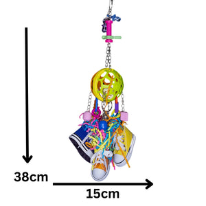 Rubber Ball with Four Hanging Shoes Bird Toy