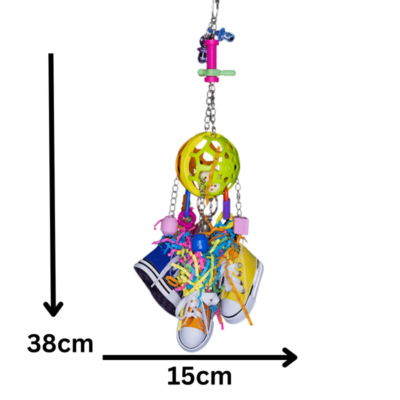 Rubber Ball with Four Hanging Shoes Bird Toy