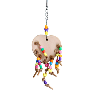 Small Leather Heart with Beads Bird Toy