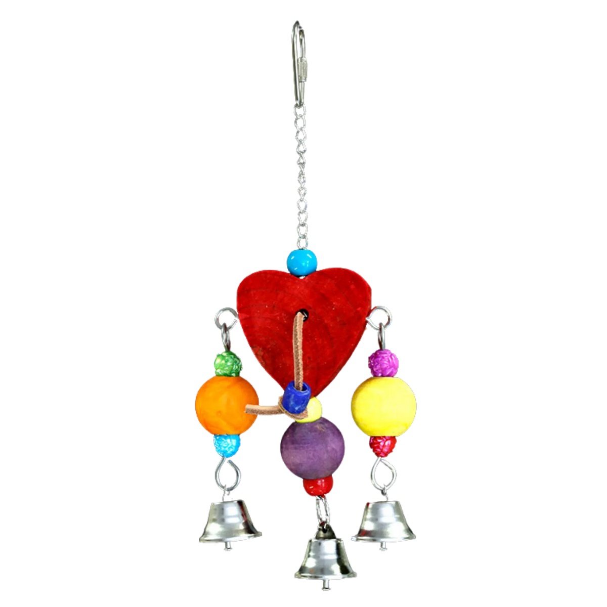 Wooden Heart with Three Bells Bird Toy