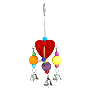 Wooden Heart with Three Bells Bird Toy