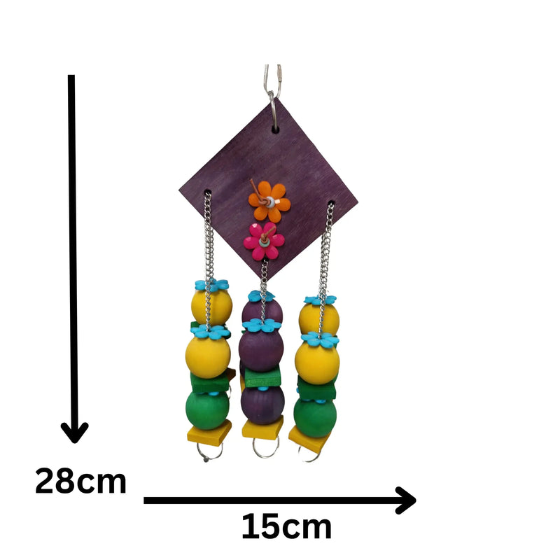 Wood Diamond with Hanging Wood Balls Bird Toy