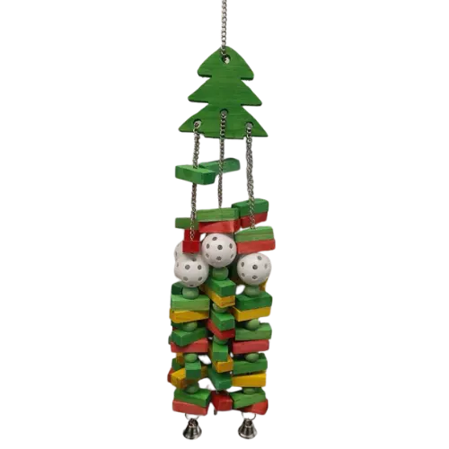 Festive Fun for Your Flock: Christmas Tree Bird Toy with Blocks & Bells